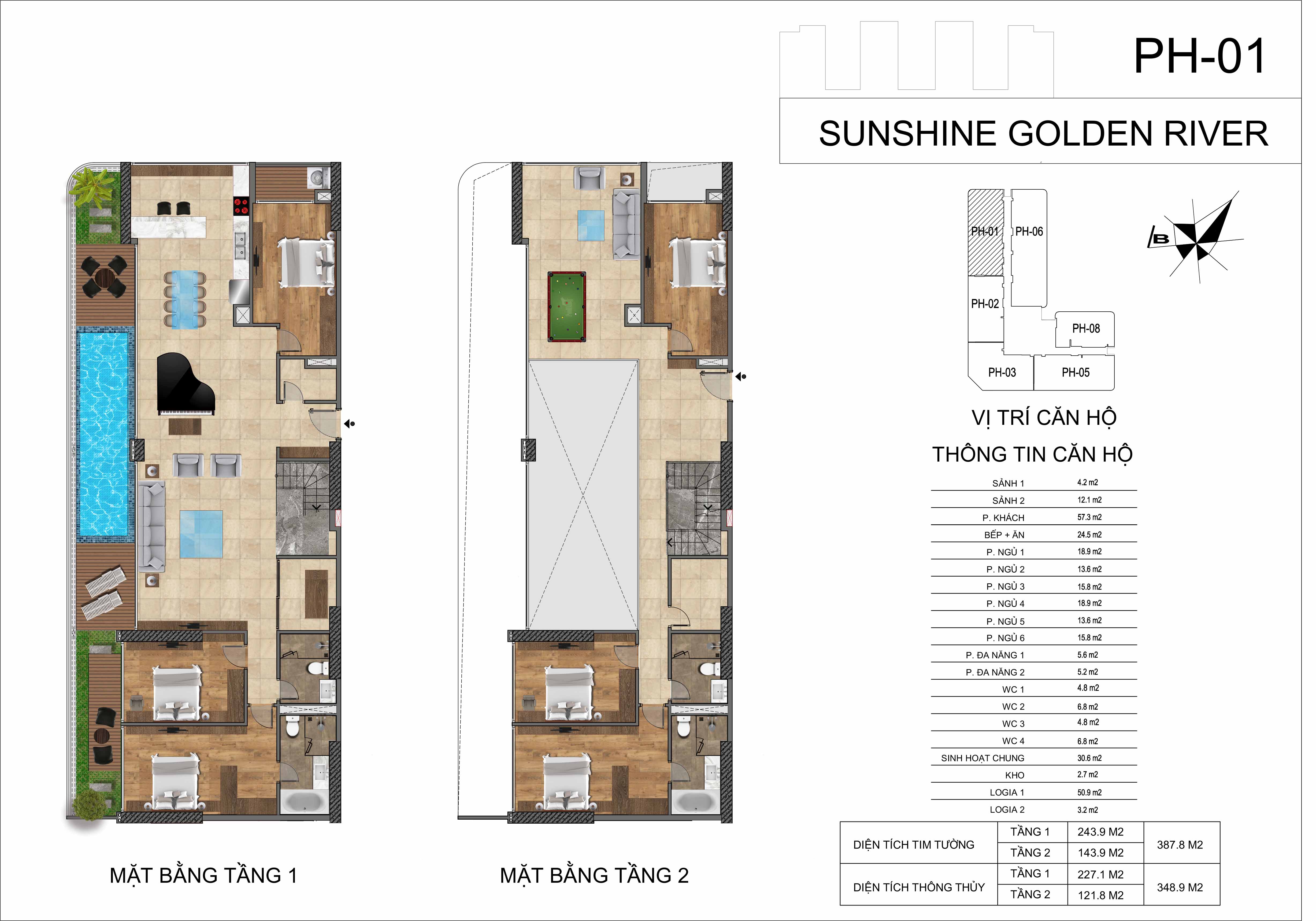 Bán PH01 Penthouse 6PN/345m2 căn góc 3 mặt thoáng Sunshine Golden River 2