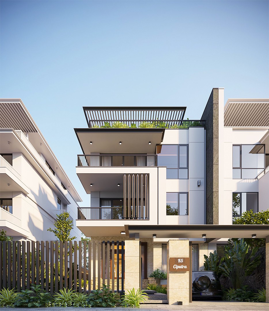 Bàn biệt thự Central Park Ciputra hướng Nam bàn giao thô mặt trong - DT: 140m2/3 tầng 1 tum nhìn sân Golf