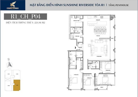 Penthouse Sunshine Riverside R1 cần bán gấp, thiết kế đẳng cấp trong khu đô thị Ciputra, giá ưu đãi
