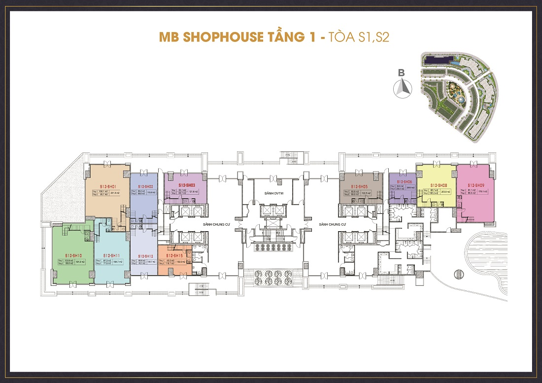 Mặt bằng thiết kế shophouse khối đế tòa S1 S2 Sunshine City