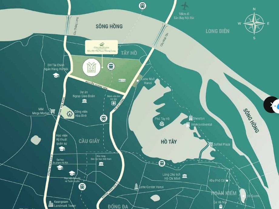 Vị trí Eden Residences khu P Ciputra và tọa độ kim cương kết nối sinh thái tại trung tâm Tây Hồ